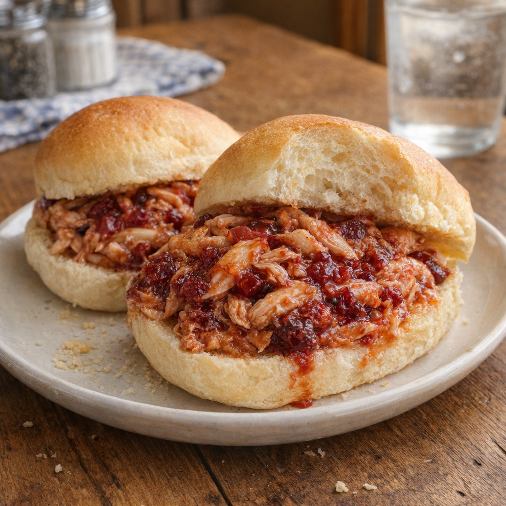 Leftover cranberry chicken sandwiches on soft buttered rolls