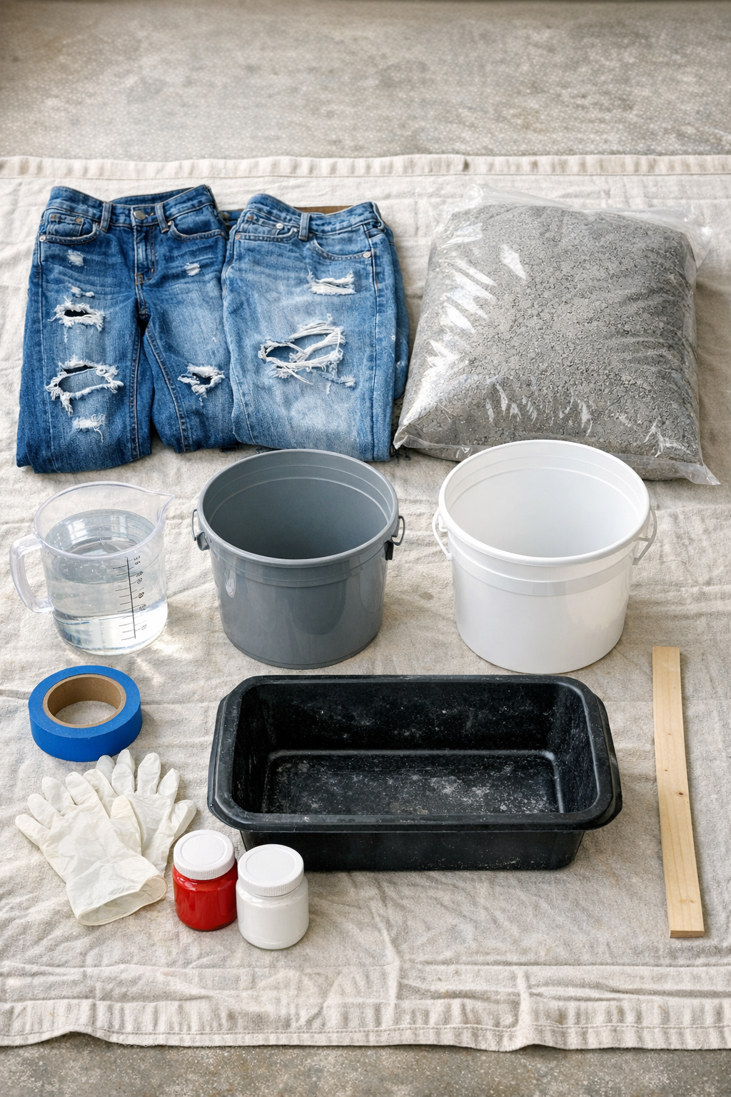 Materials for making denim cement patriotic garden forms
