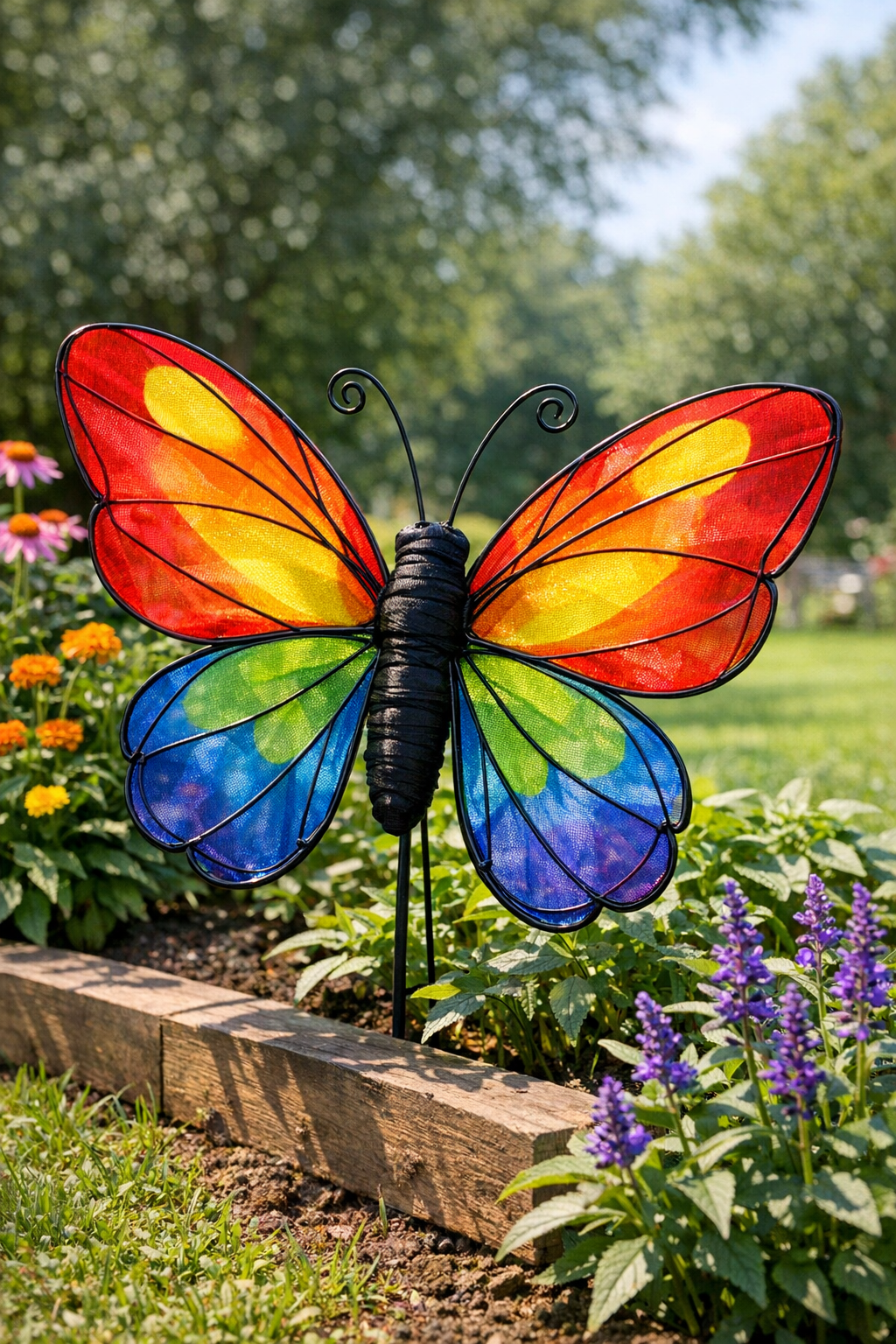 Finished giant colorful backyard butterfly decoration