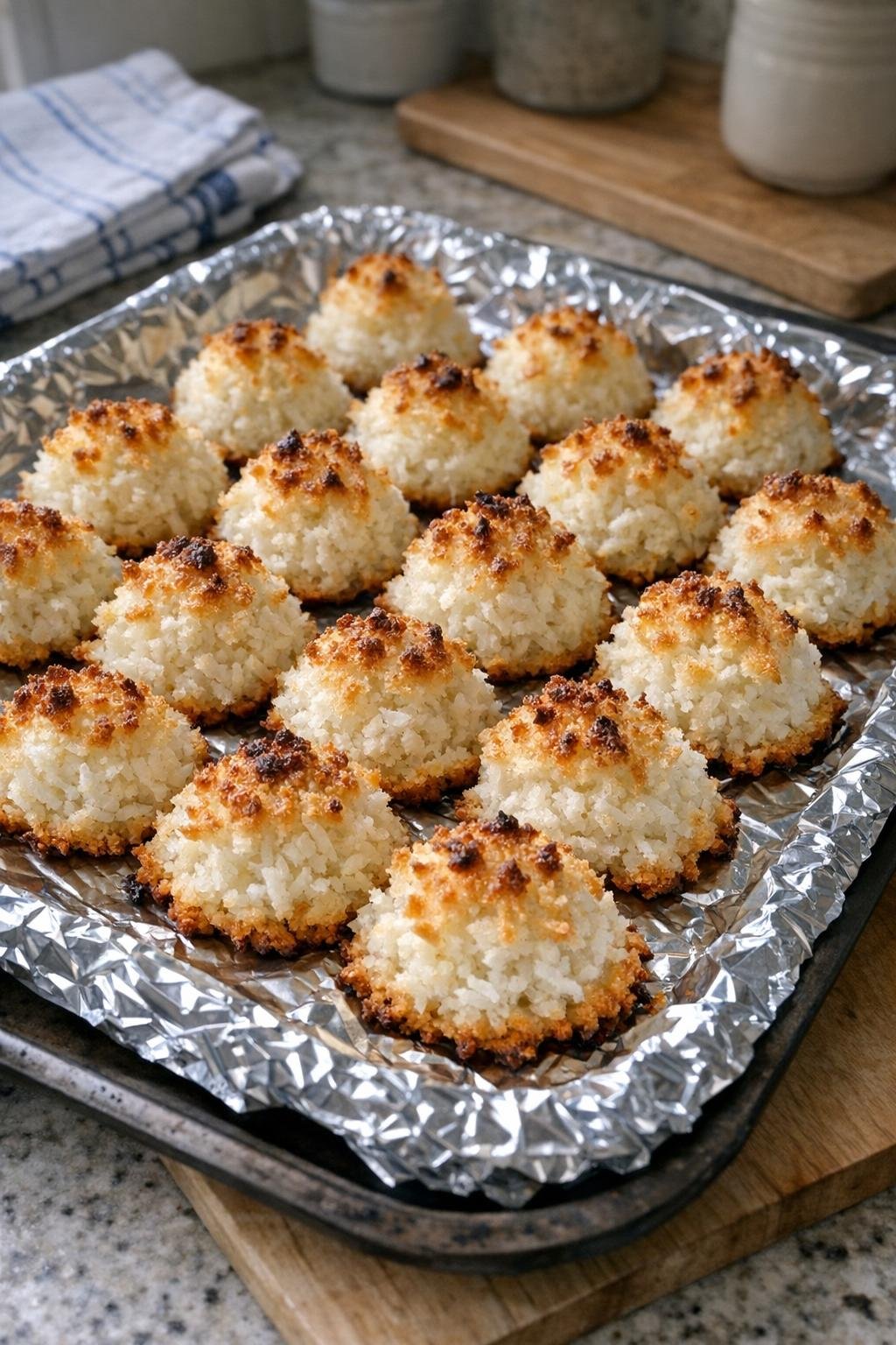 Finished low carb coconut macaroons on a serving tray