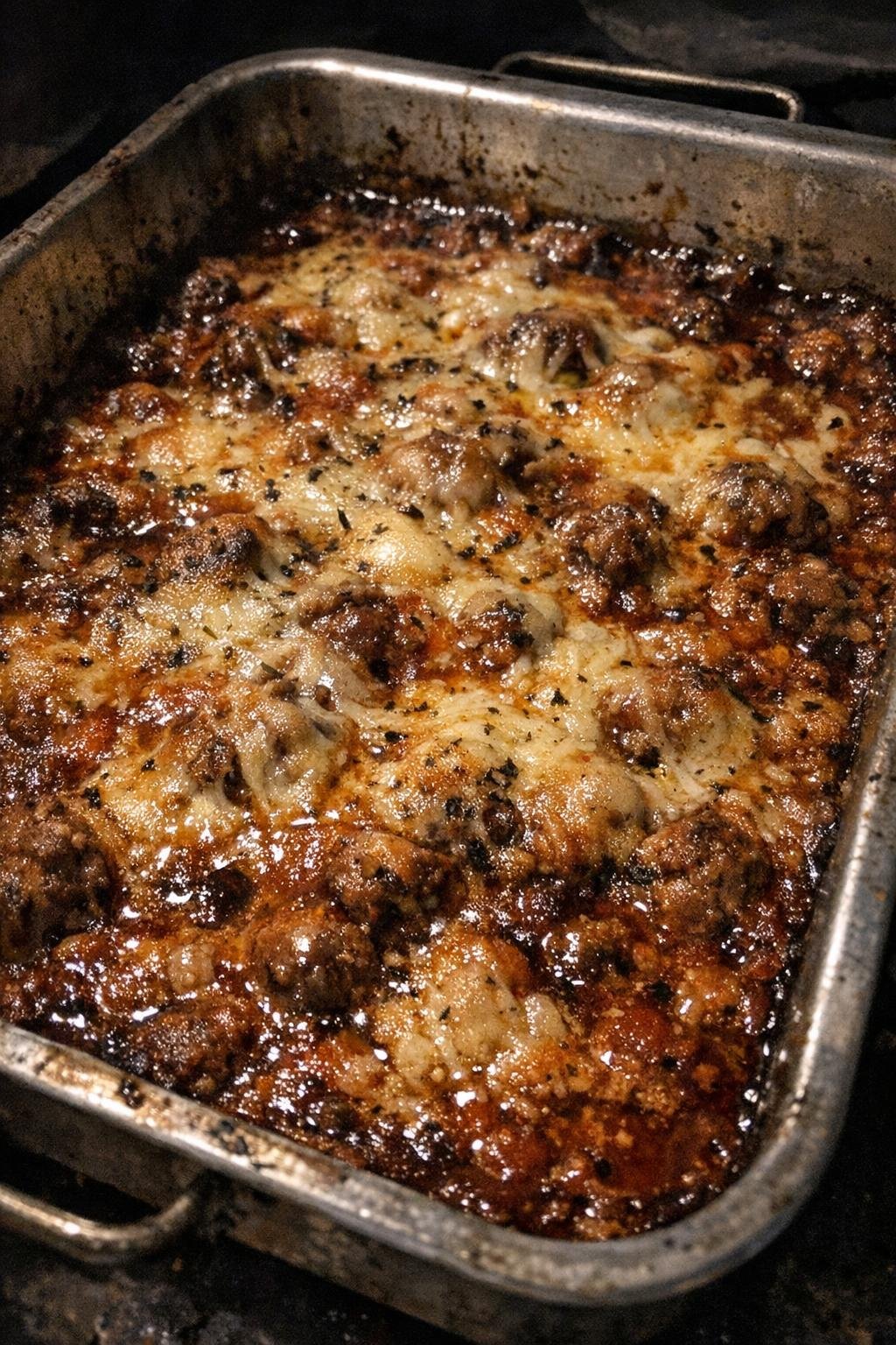 Bubbling spooky night supper in a roasting pan