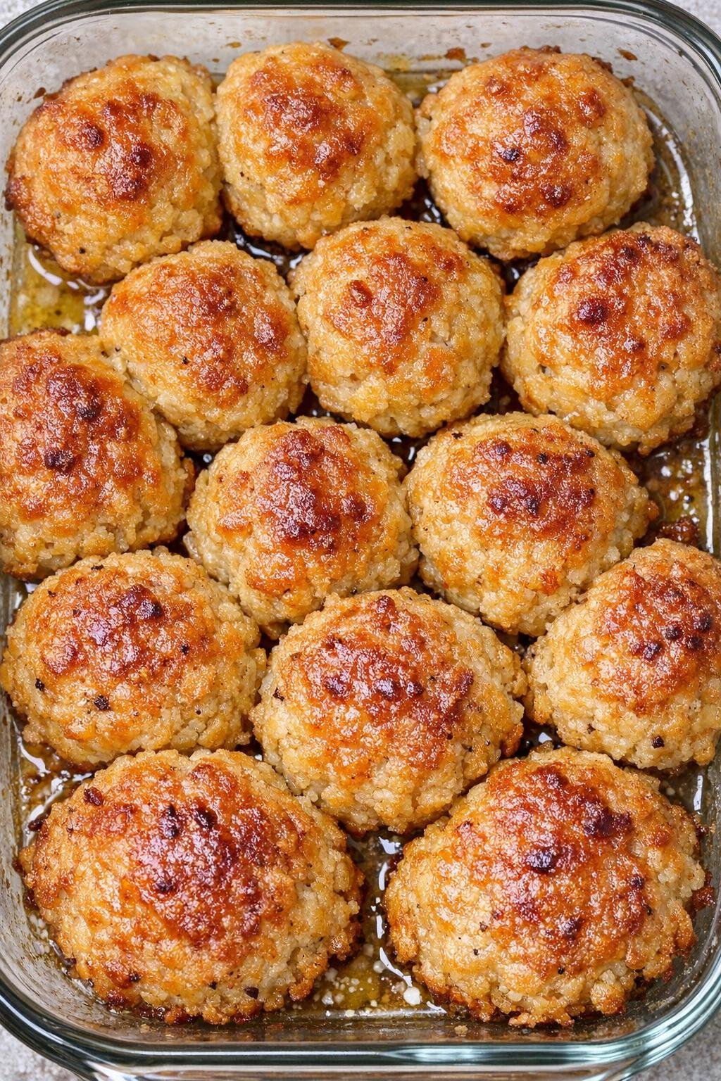 Southern 3-ingredient buttery cheese balls in a glass casserole dish