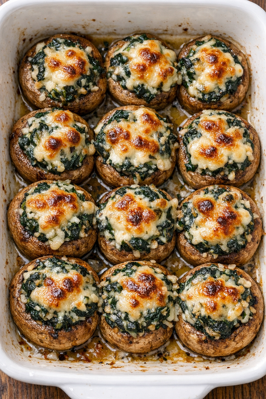 Bubbly spinach mushroom bakes fresh from the oven