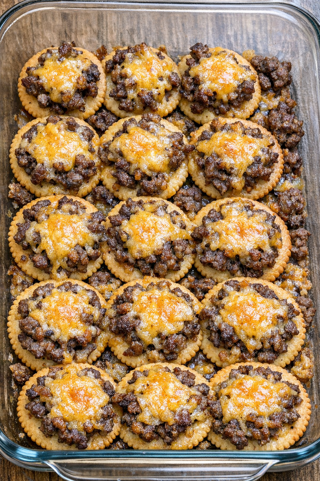 Close-up of baked beef cracker bites