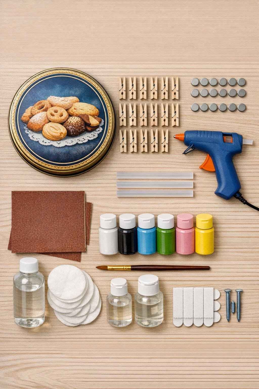Materials for a magnetic sock matcher laid out neatly