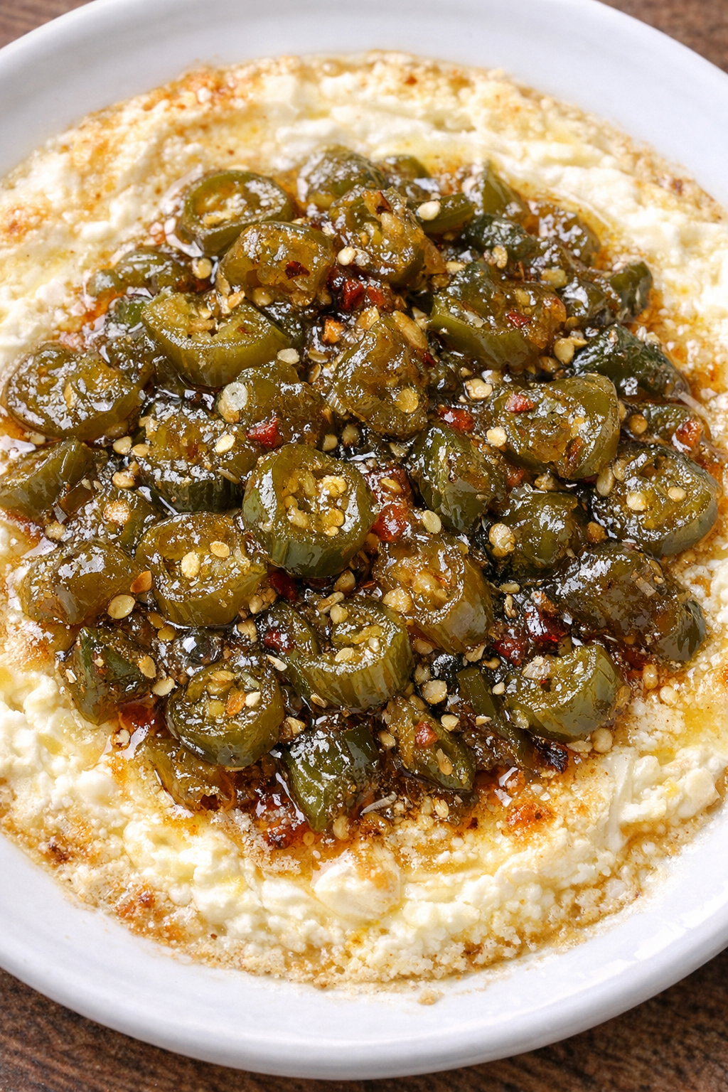 Southern 3-ingredient cowboy candy dip on a white ceramic plate
