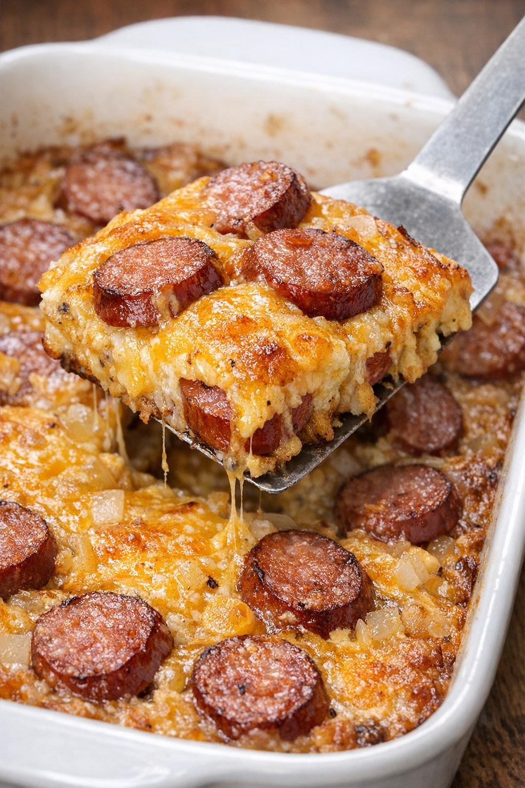 Low carb kielbasa bake in casserole dish