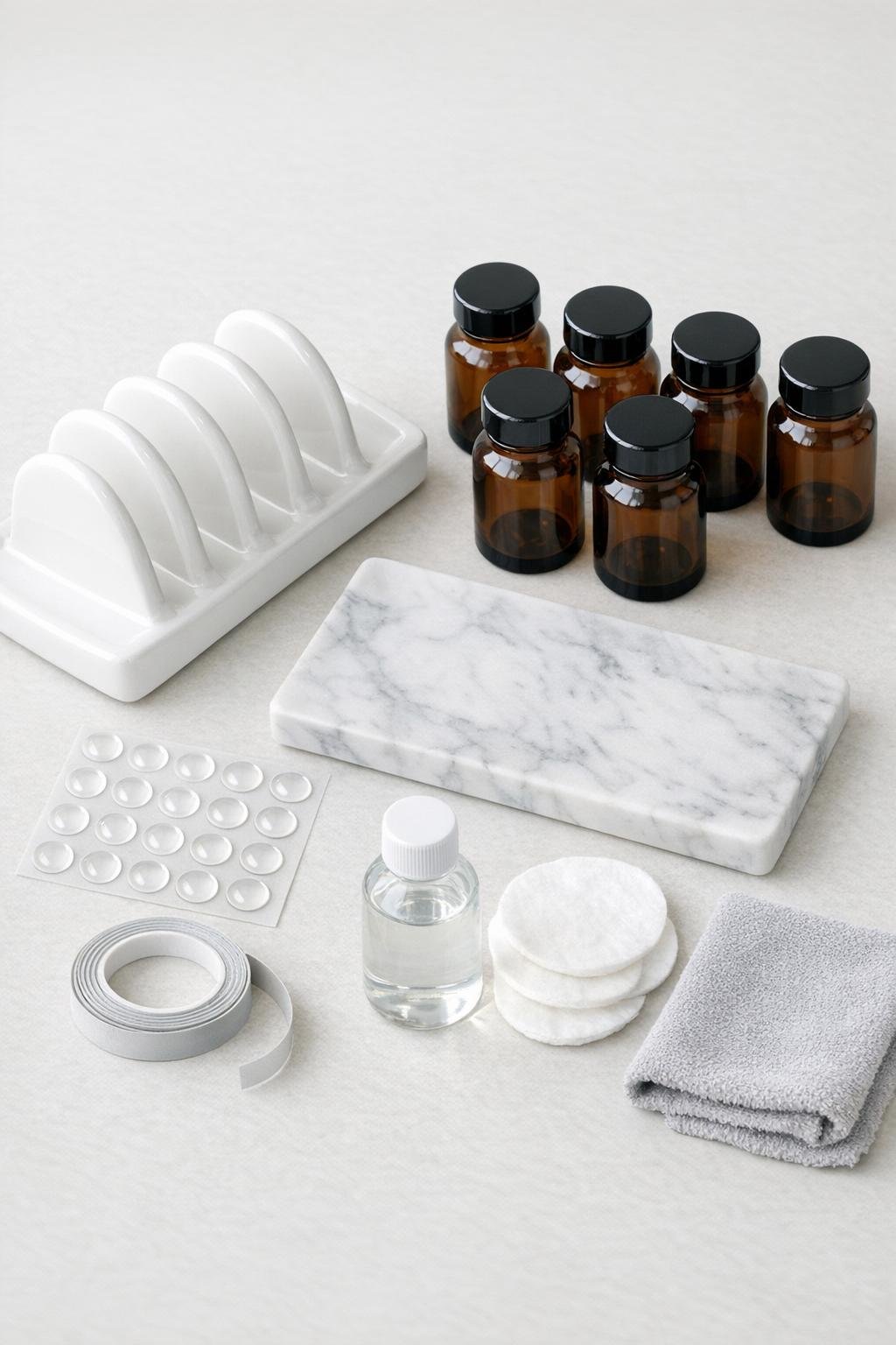 Materials laid out for the bathroom vanity organizer