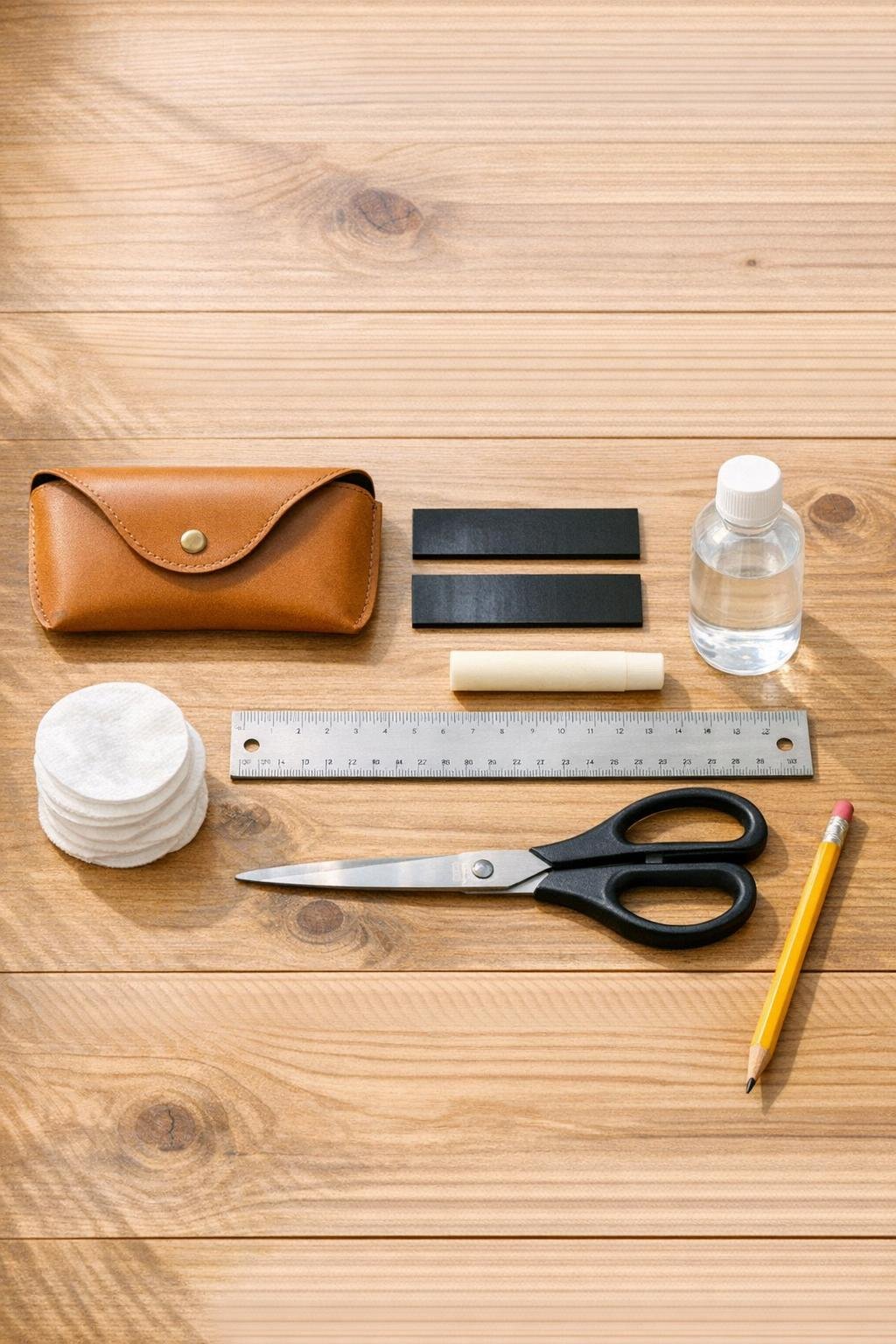 Materials for making a magnetic leather eyeglass case stain stick holder