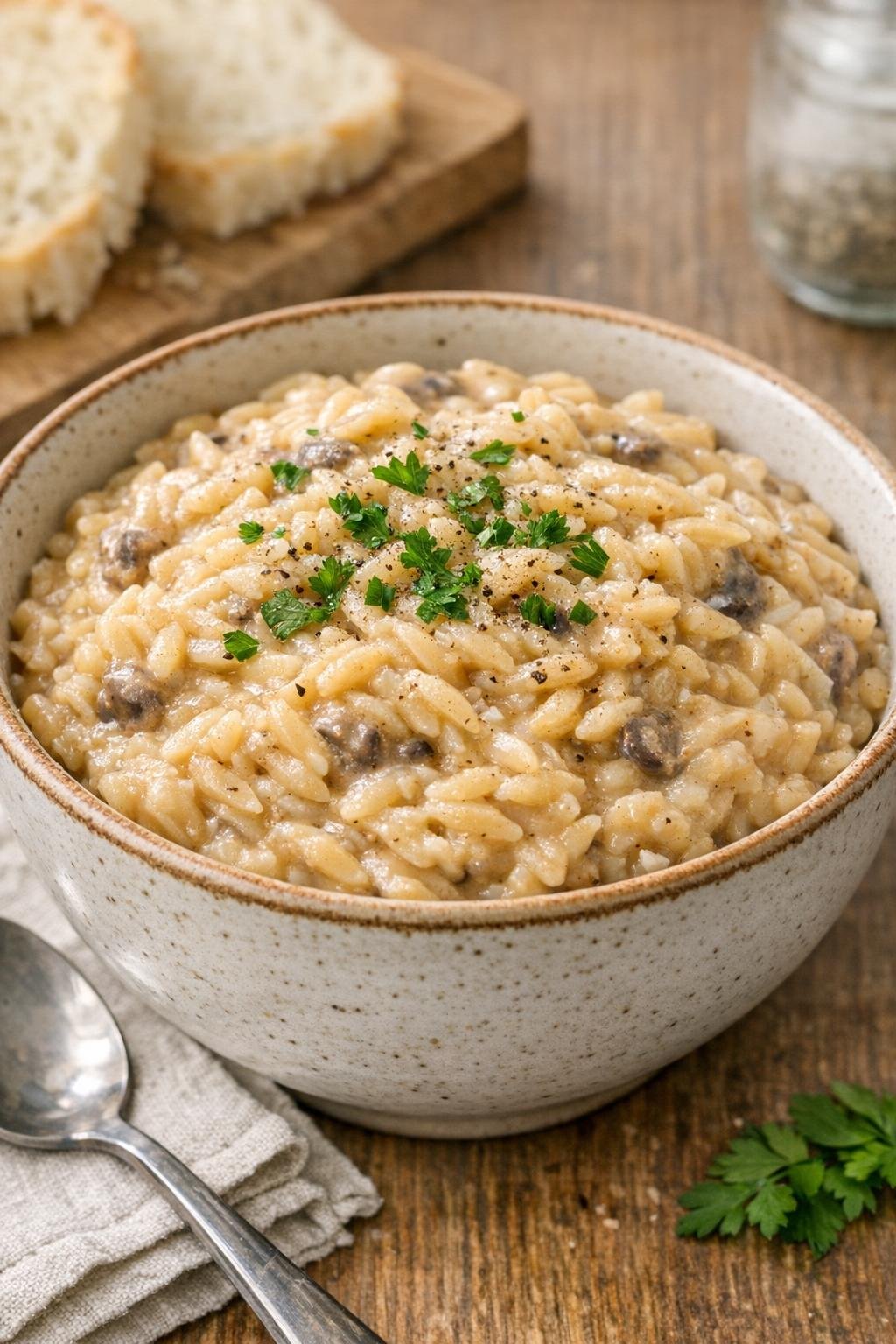 Romige orzo-variant met champignons