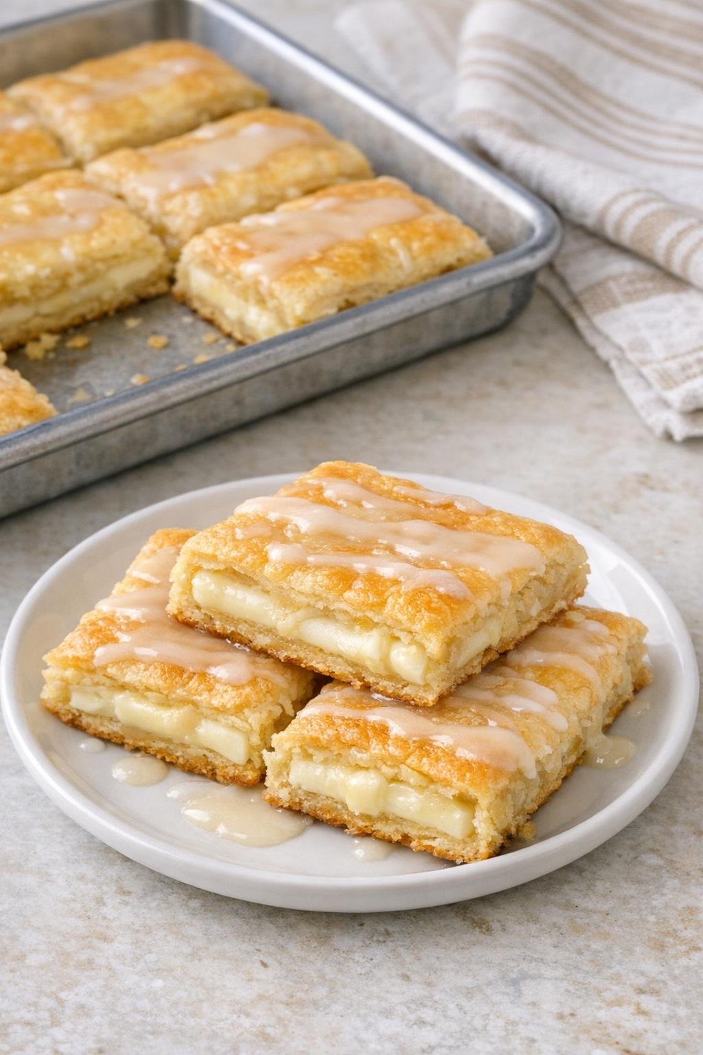 Finished cheese danish bars on a plate
