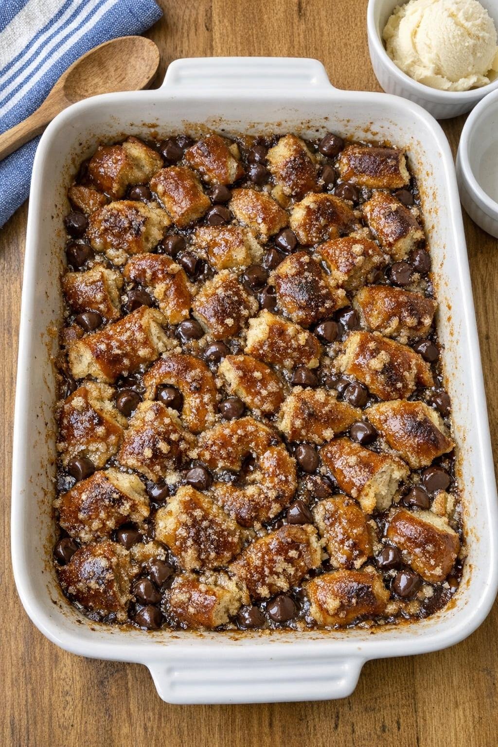 Finished baked pretzel dessert in a baking dish