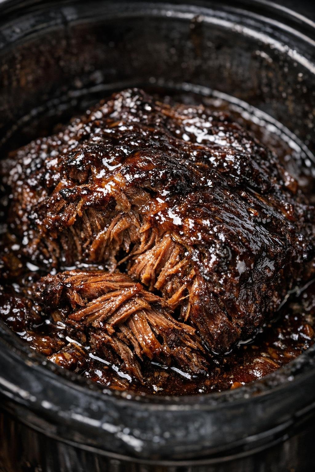 Slow cooker heritage roast with glossy dark glaze