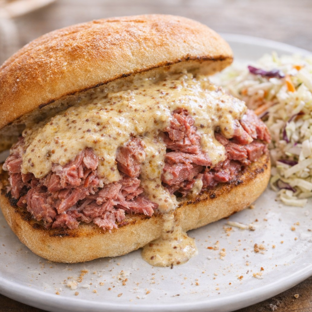 Corned beef sandwich made from leftovers