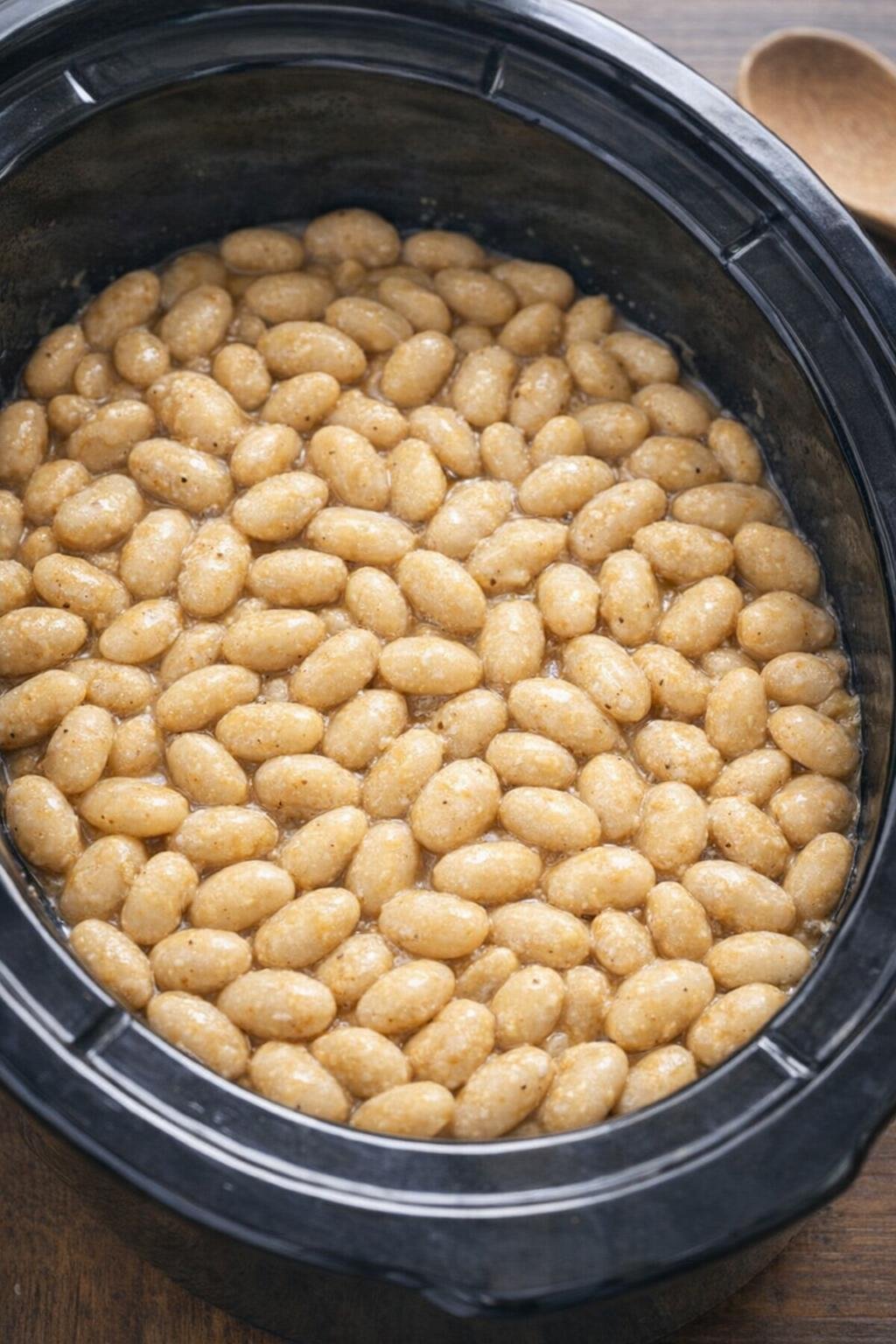 Butter beans layered in a slow cooker