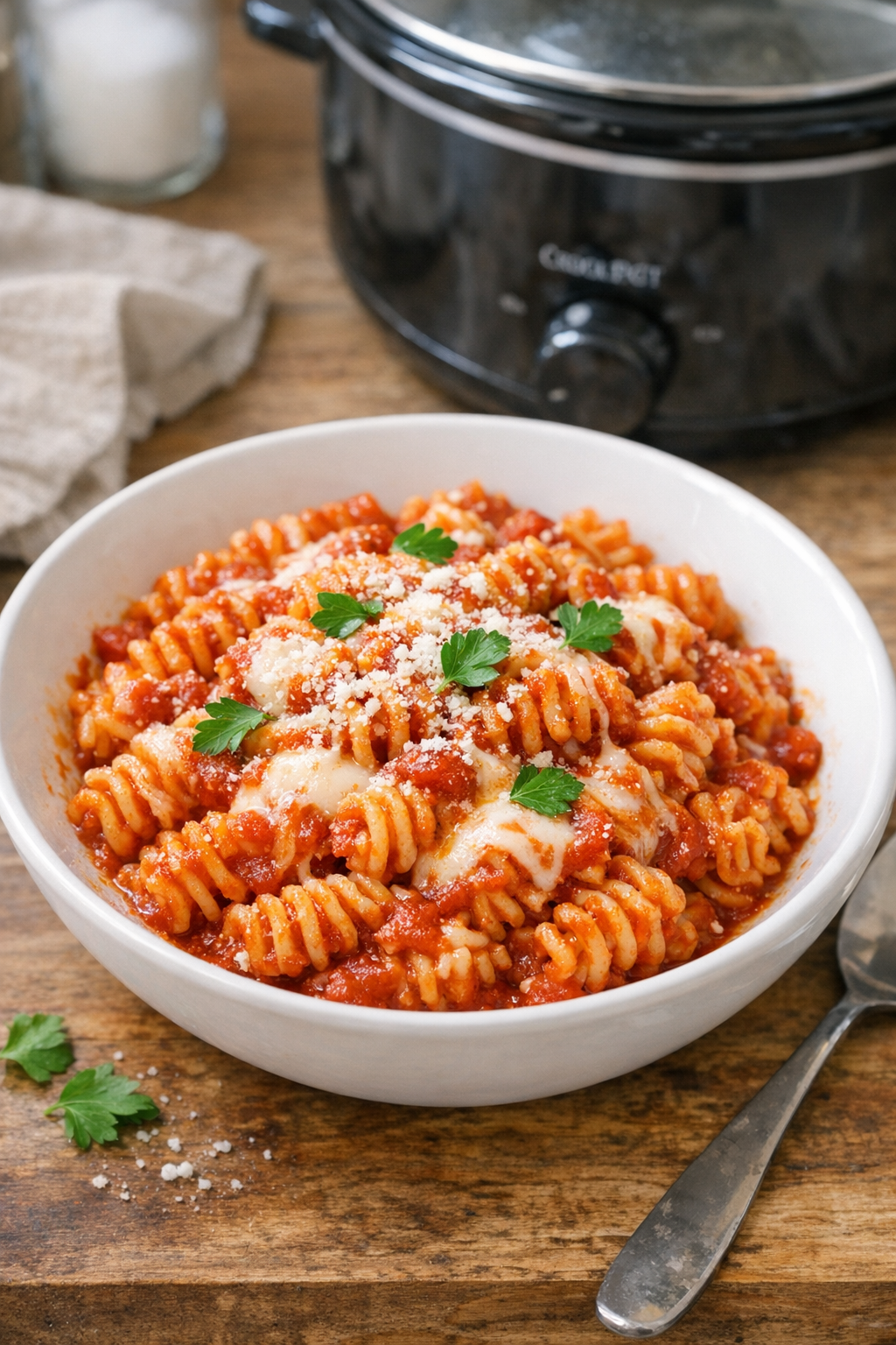 Finished slow cooker radiatori pasta
