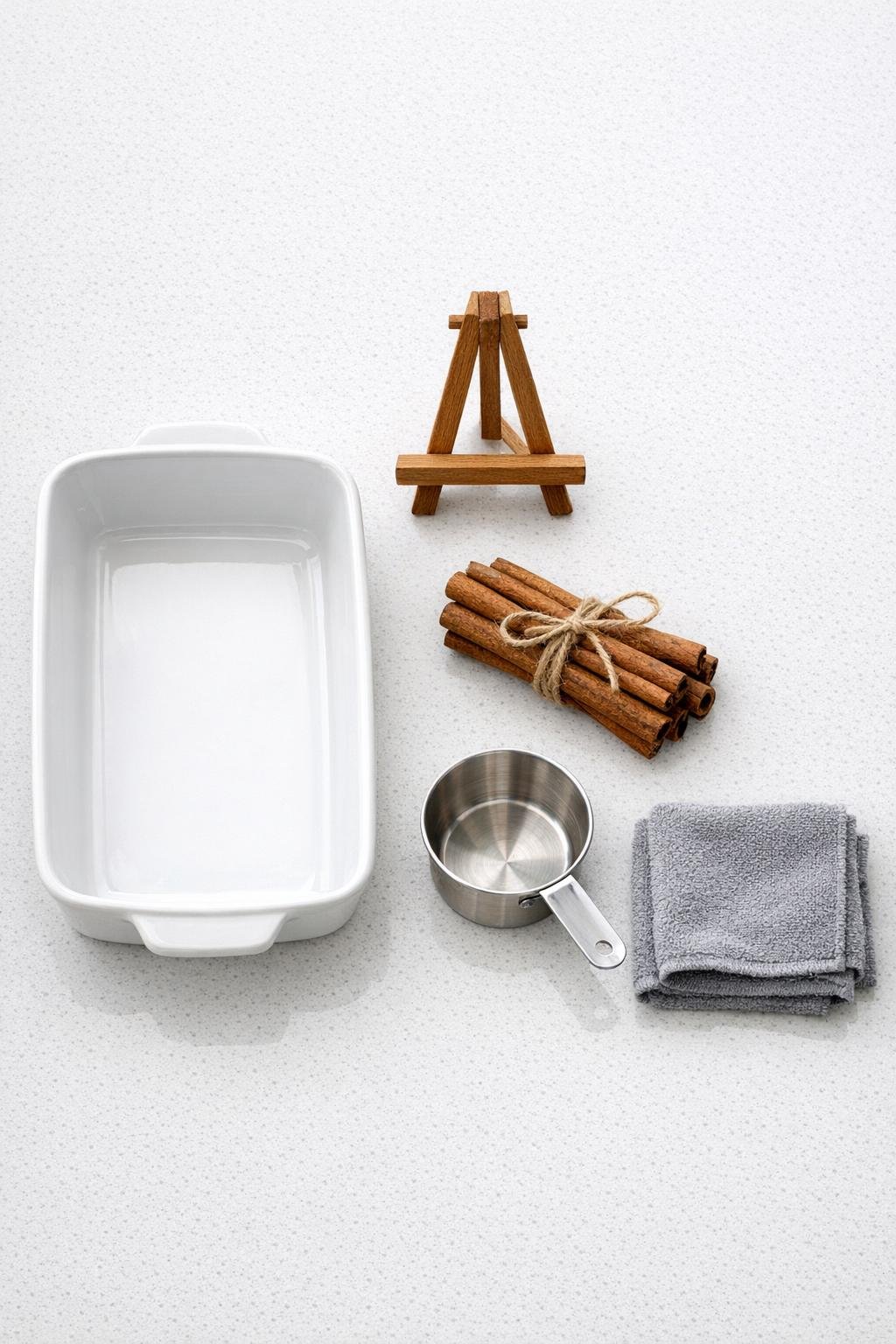 Materials for the cookbook stand laid out together
