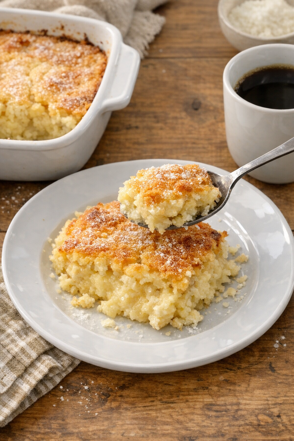 Finished baked potato flake dessert in a casserole dish