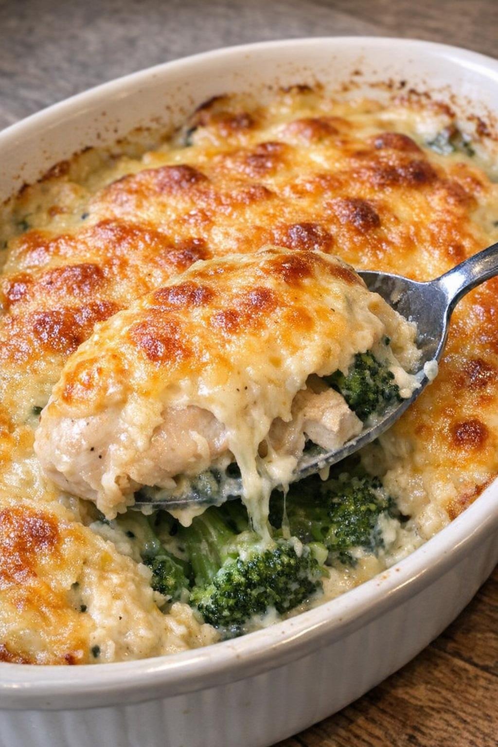 Chicken divan casserole in oval dish