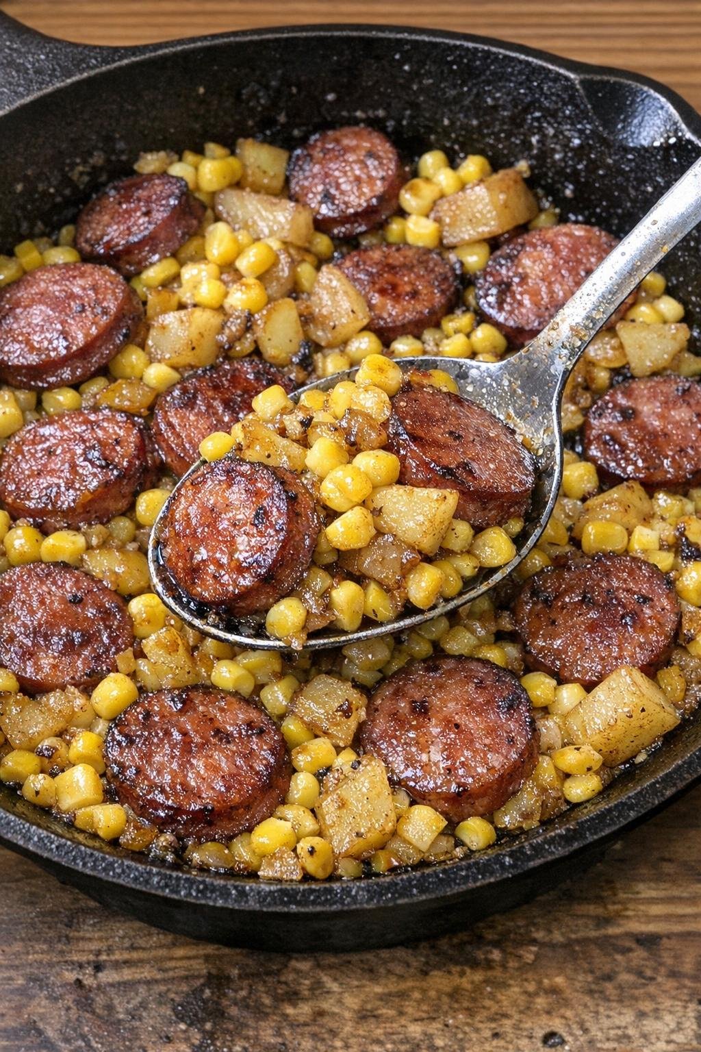 Finished sausage and corn skillet