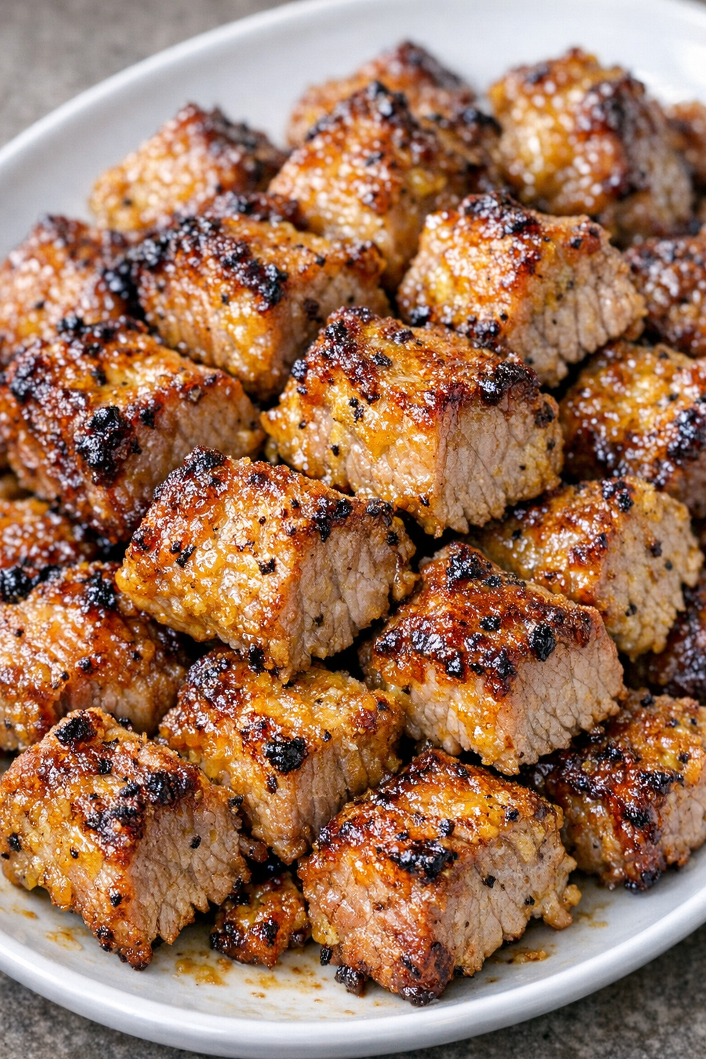 Low carb 4-ingredient mustard pork bites on a serving platter