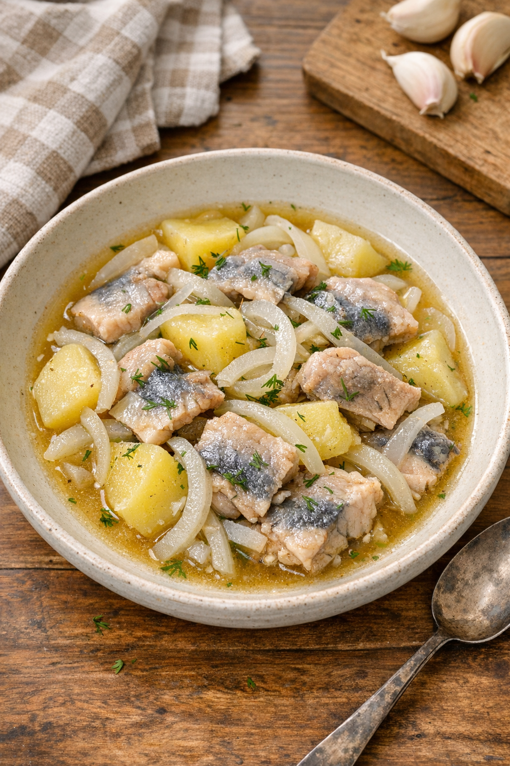 Finished slow cooker pickled herring served warm