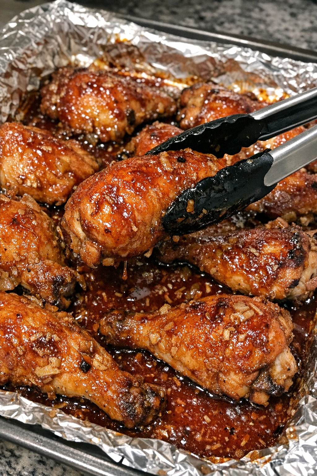 Glossy baked chicken in red sauce