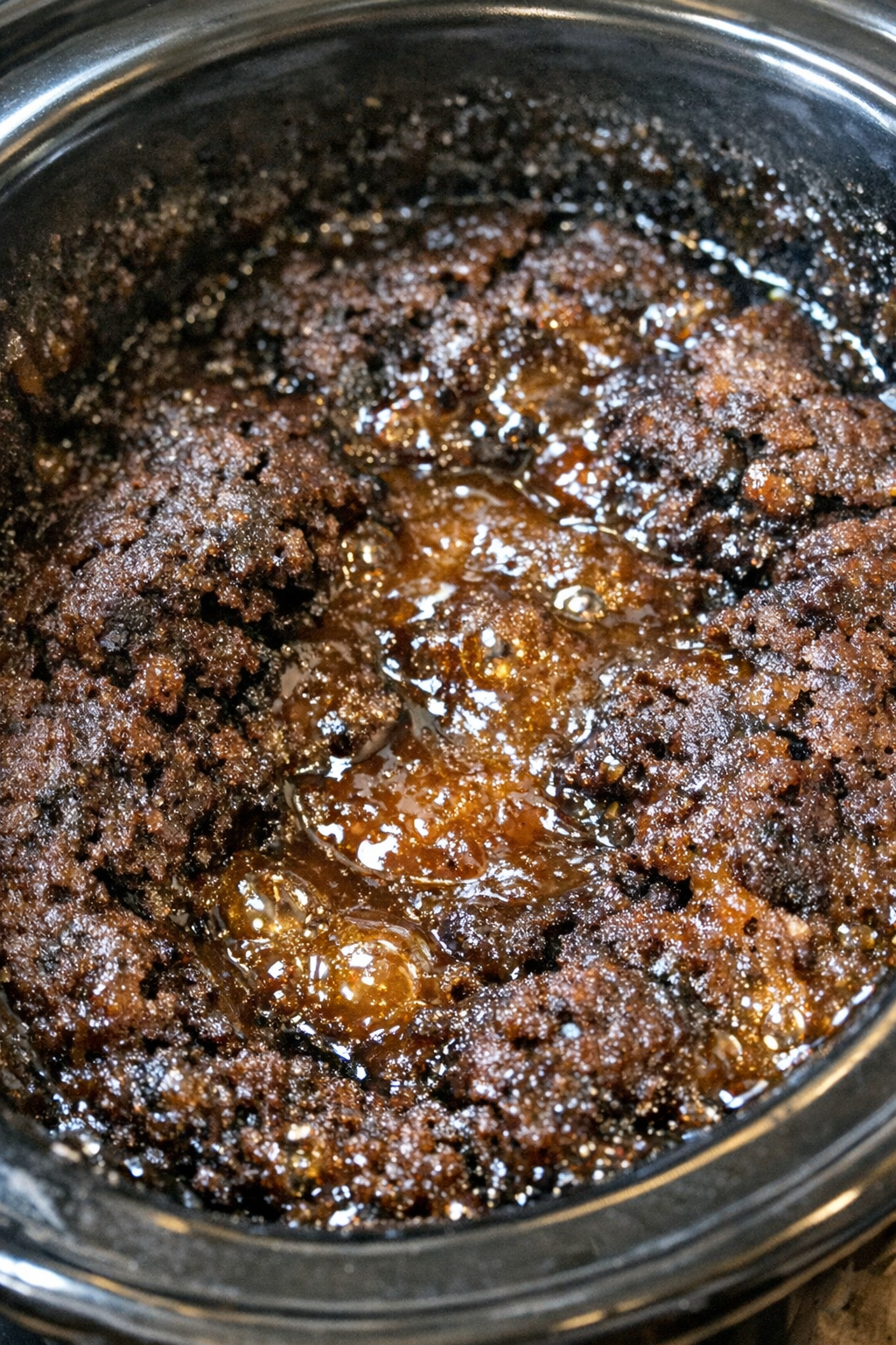 Craggy espresso and amber dessert in a slow cooker