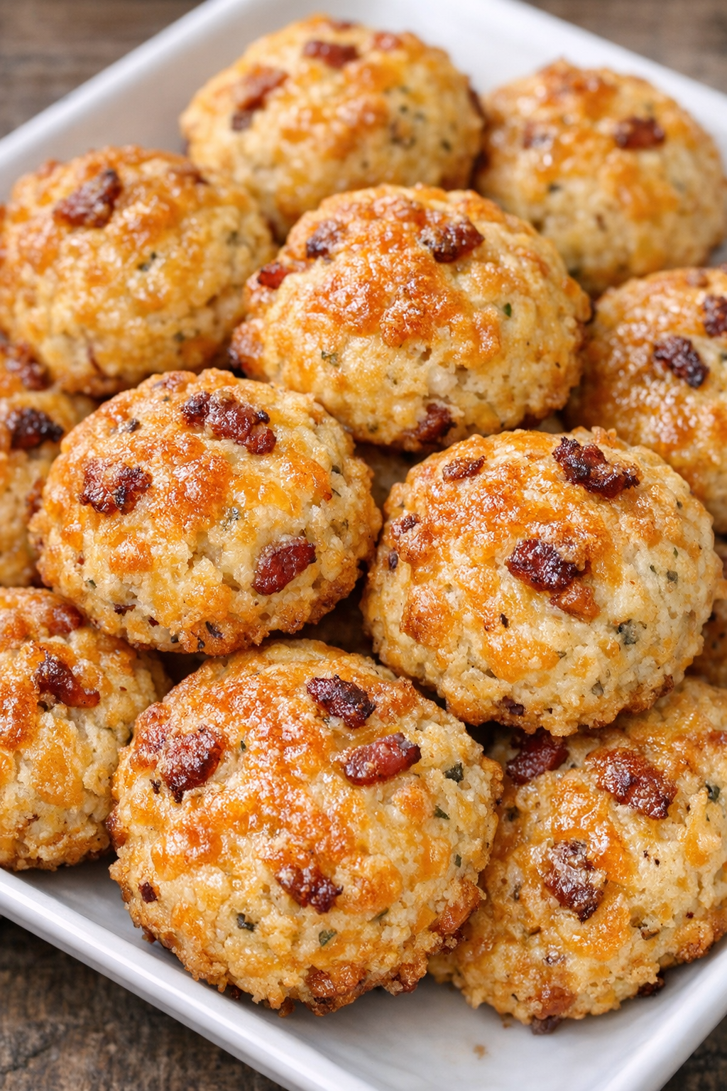 Southern 3-ingredient bacon cheddar puffs on a serving tray