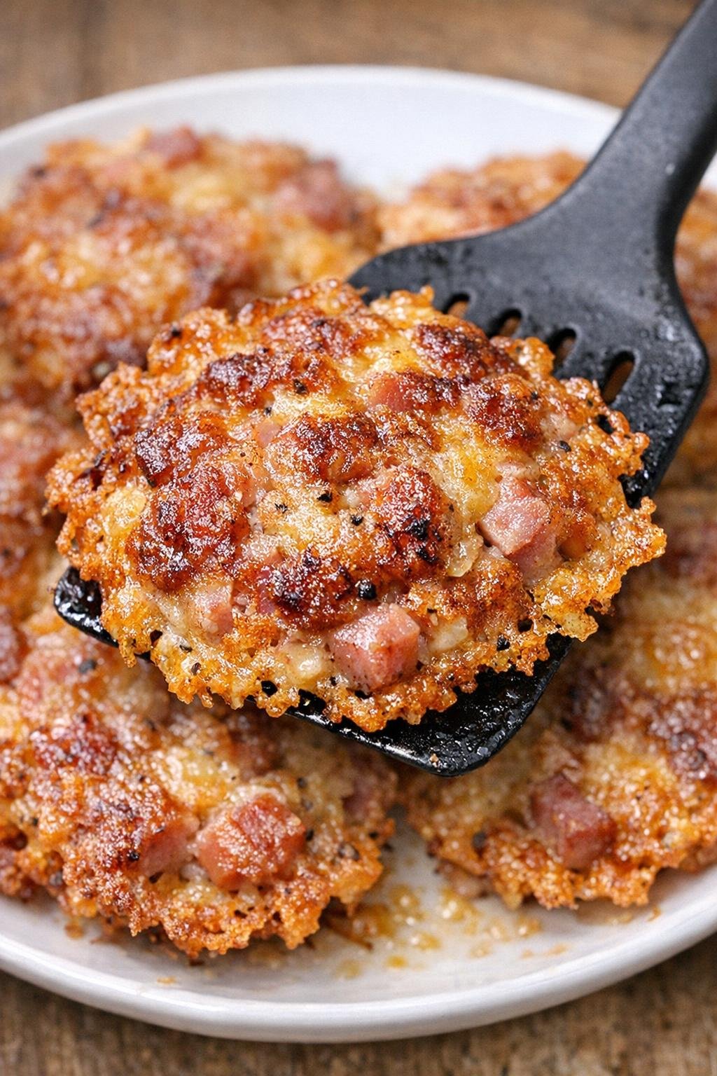 Low carb 3-ingredient ham sinclair patties on a white plate
