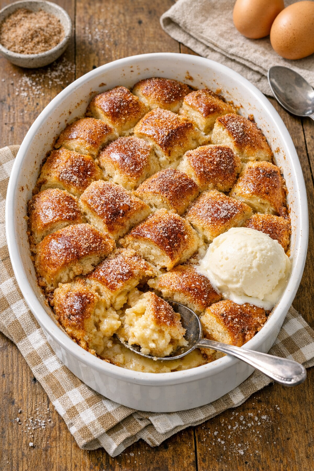 Finished baked bagel custard dessert