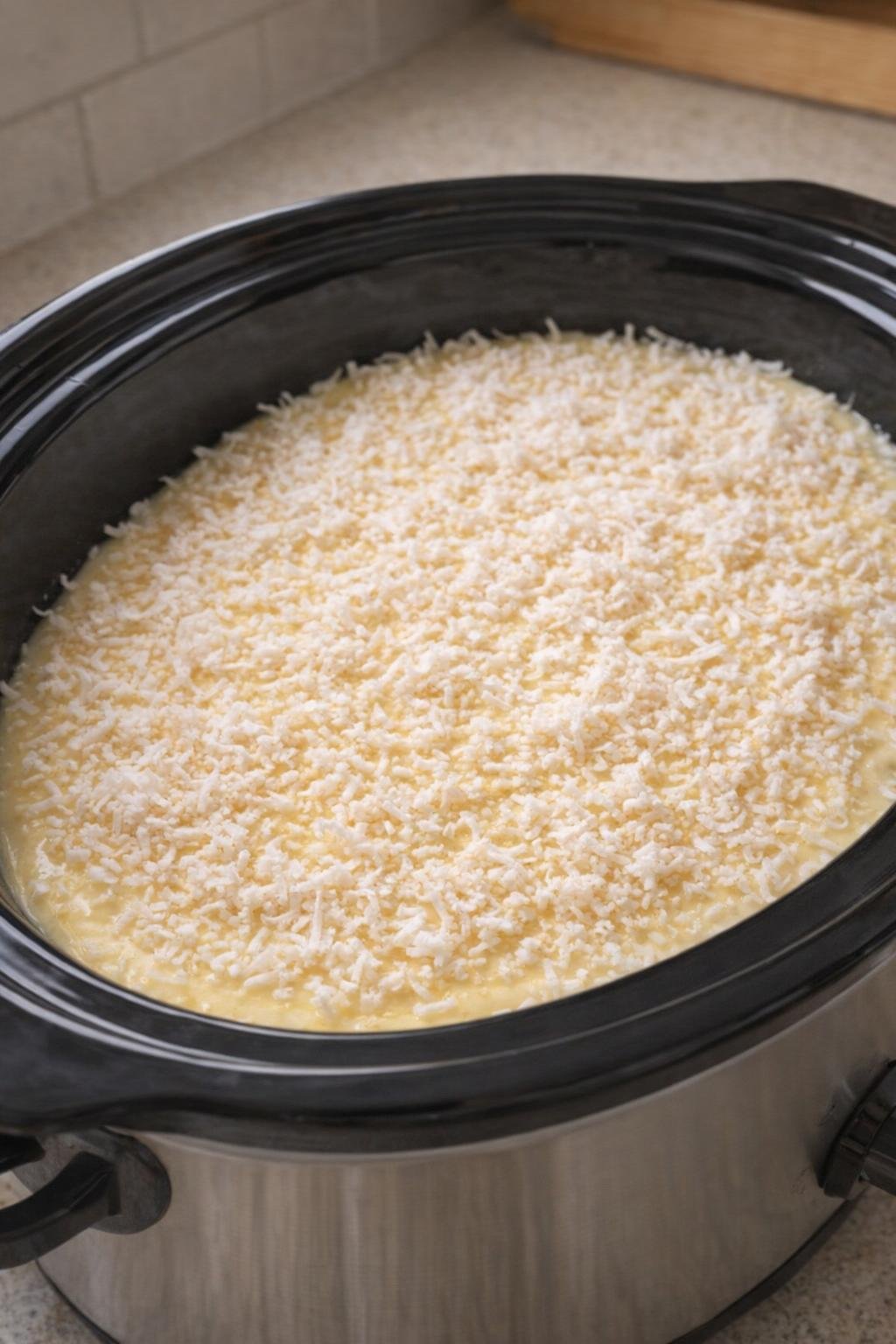 Ongekookte kokosvla uit de slowcooker met topping