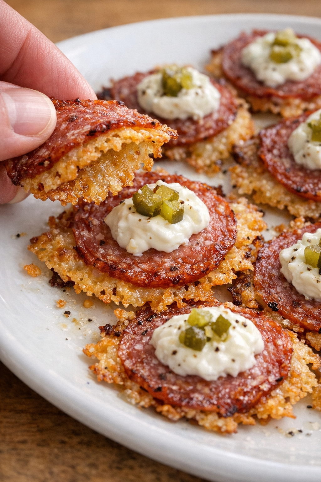 Close-up of finished salami Radcliffe crisps