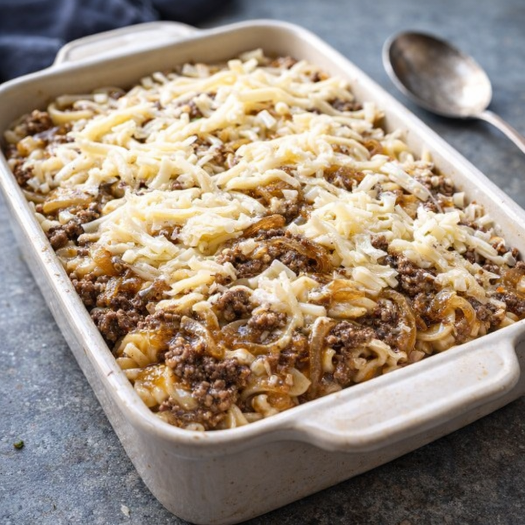 Casserole dish filled before baking