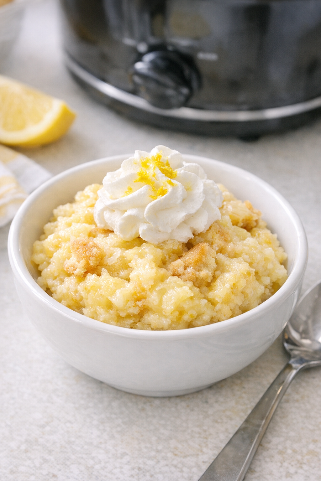 Finished lemon cookie dessert in a slow cooker