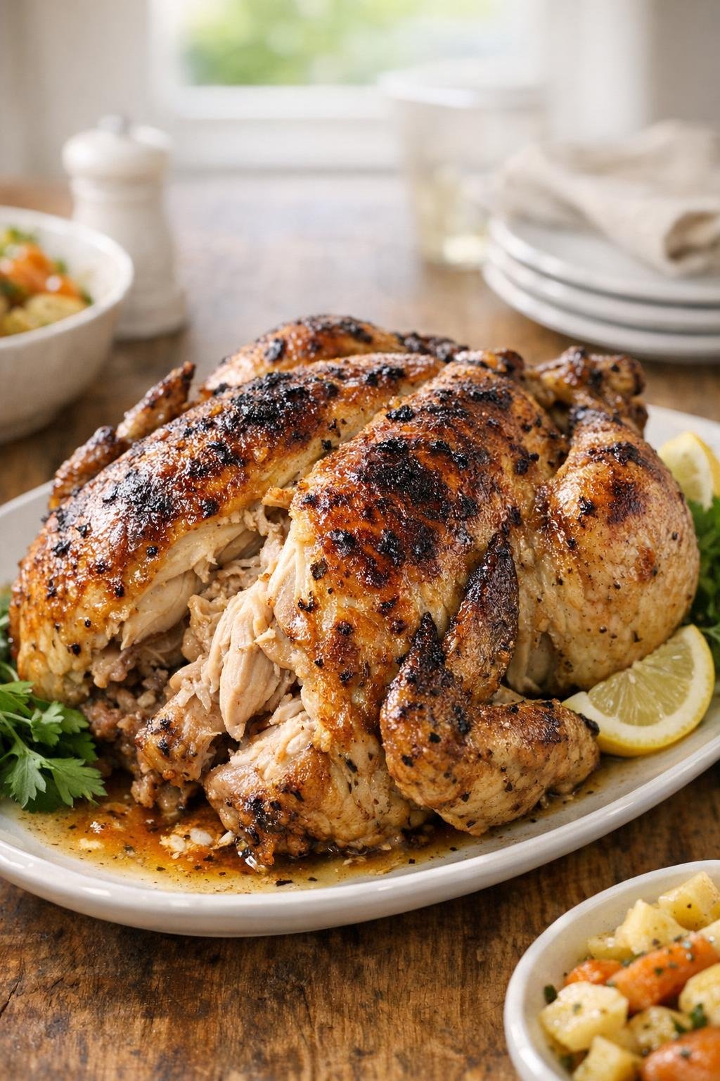 Broiled slow cooker chicken with darker golden skin