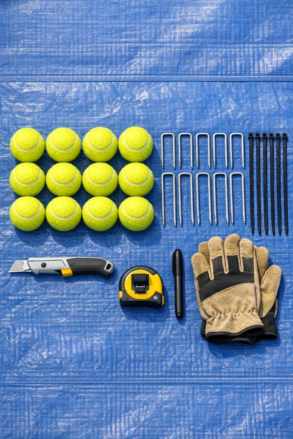 Materials for tennis ball raised bed cover anchors