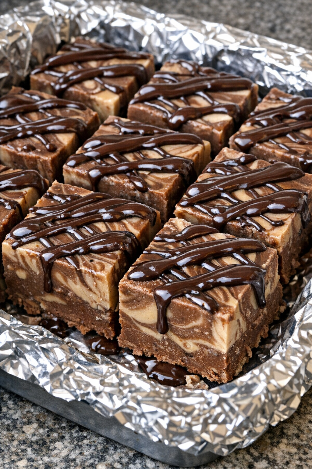 Close-up of creamy mudslide fudge squares