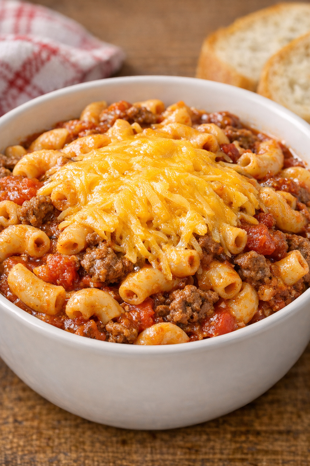 Slumgullion with melted cheddar on top