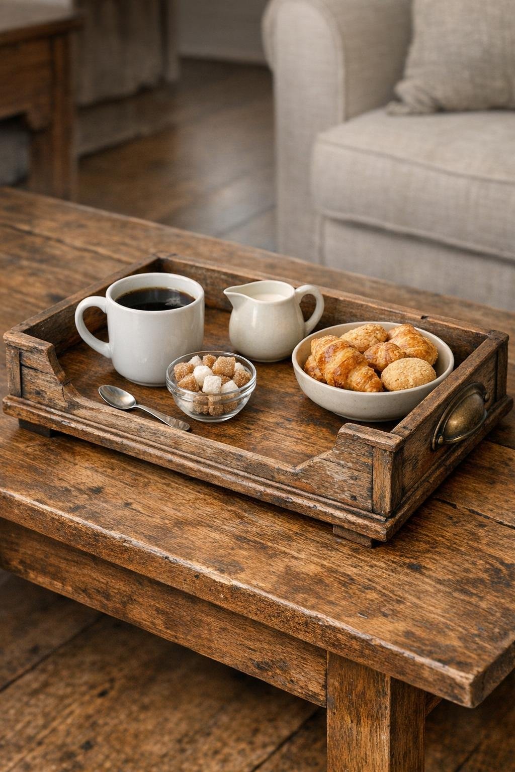 Finished rustic serving tray made from an old dresser drawer