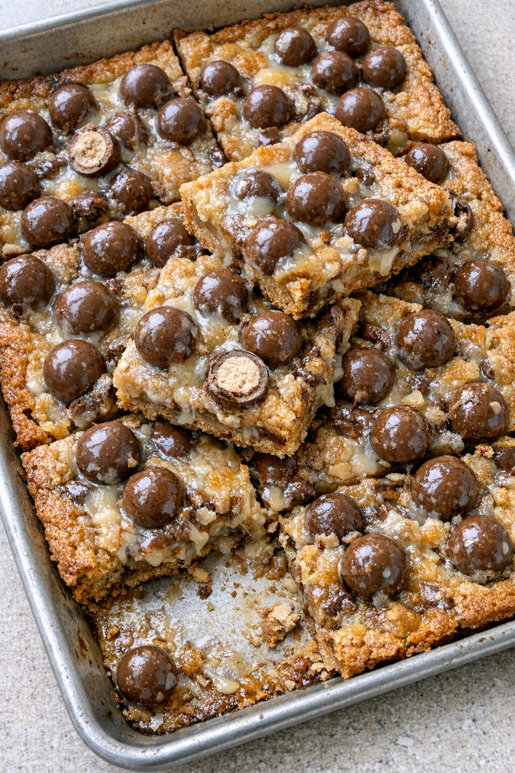 Finished malted milk ball summer treat on a sheet pan