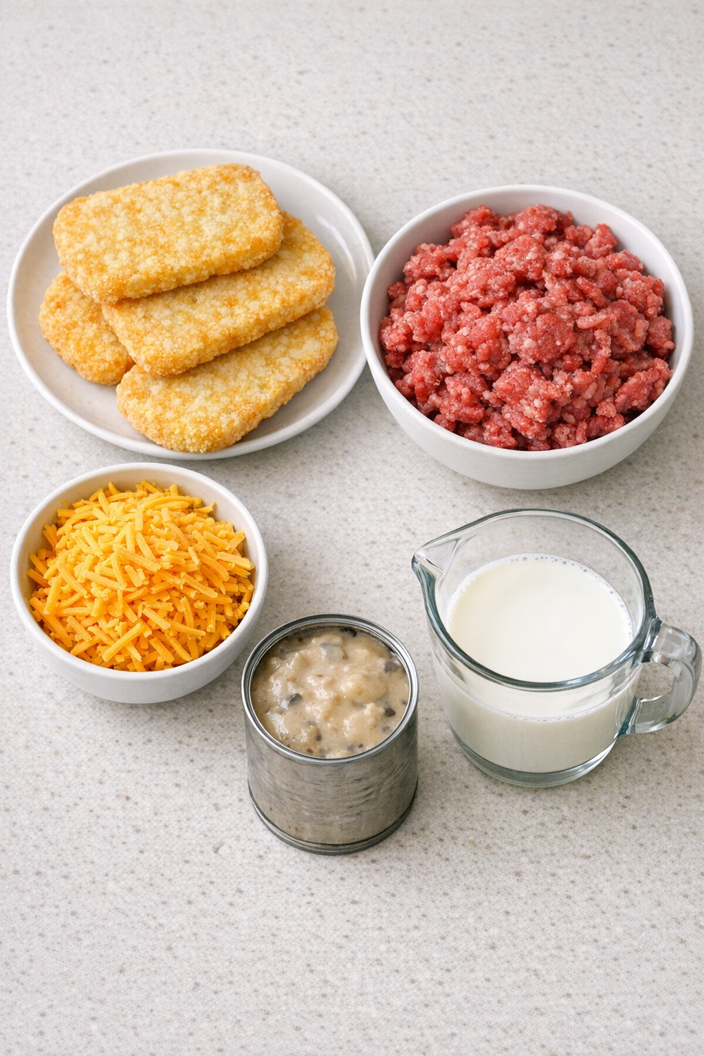 Main ingredients for the hash brown slow cooker casserole
