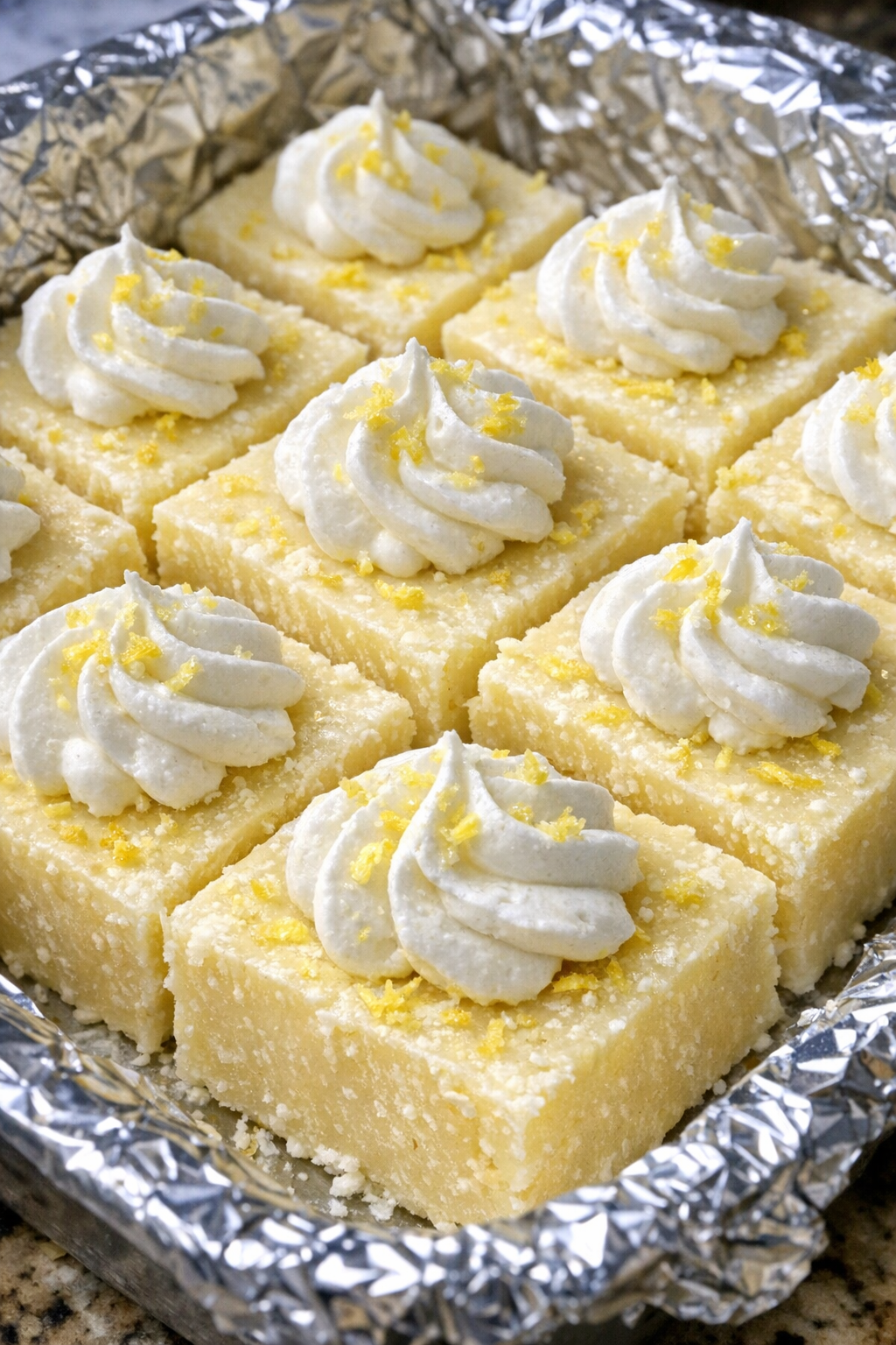 Close-up of whipped lemonade fudge squares