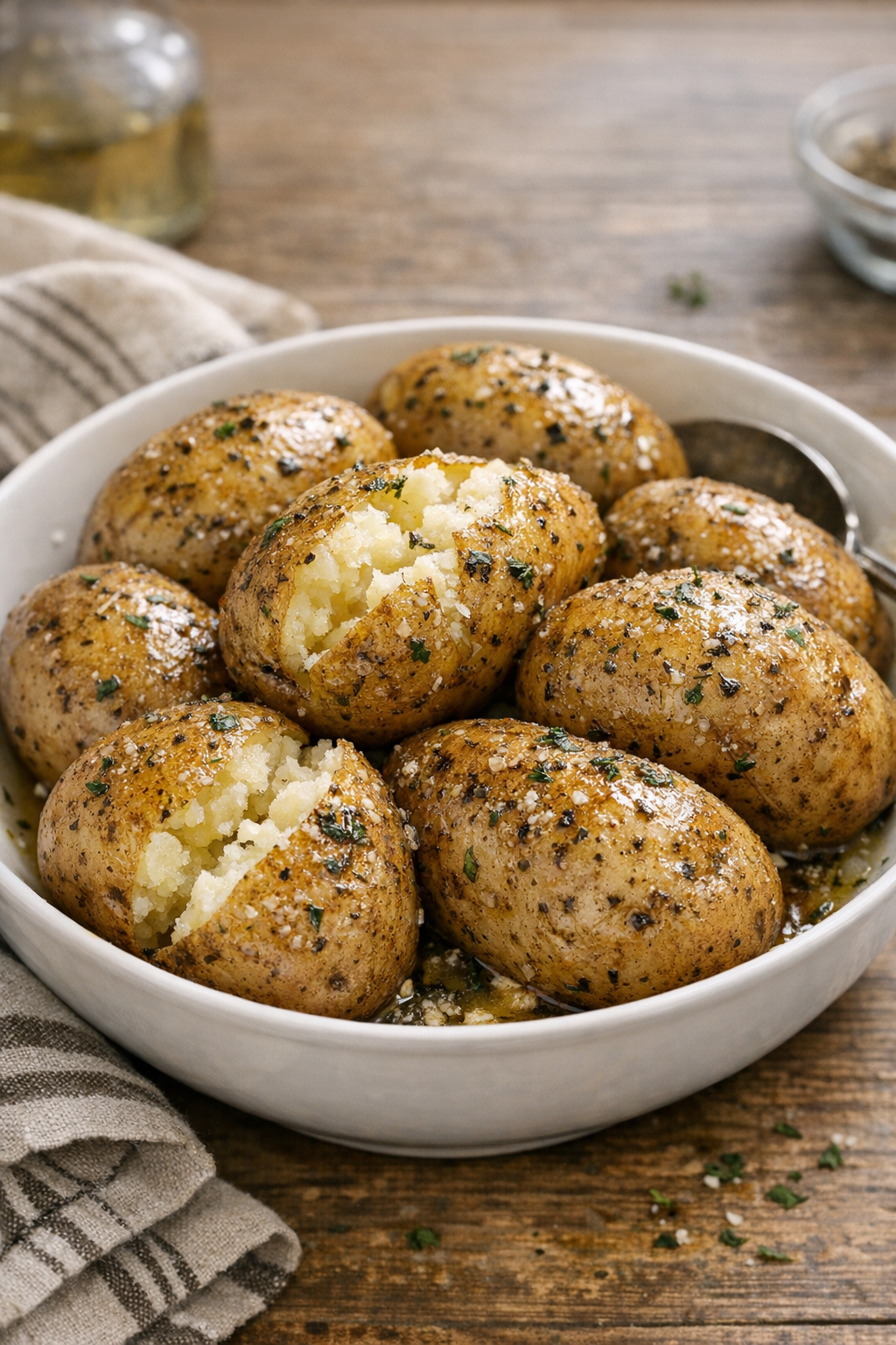 Finished slow cooker white potatoes on a platter