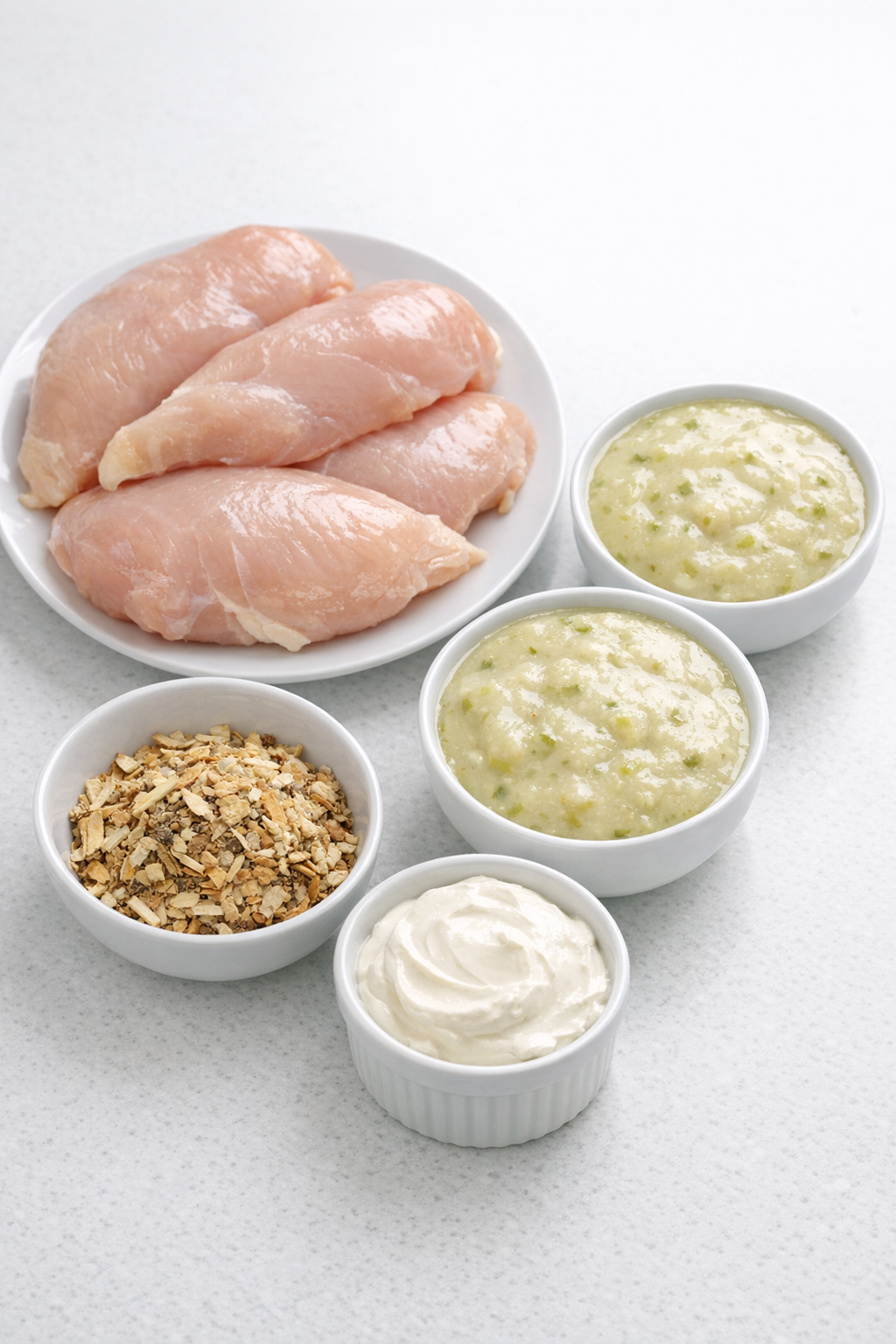 Chicken breasts, cream of celery soup, onion soup mix, and sour cream