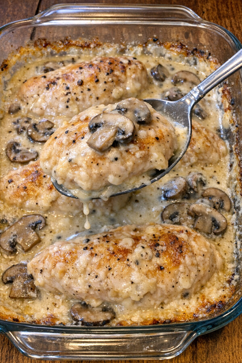 Baked chicken in creamy mushroom sauce