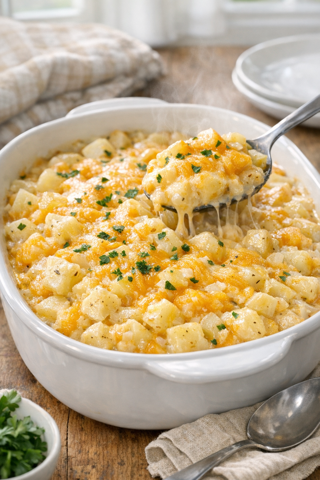 Finished Amish friendship potatoes served warm in a dish