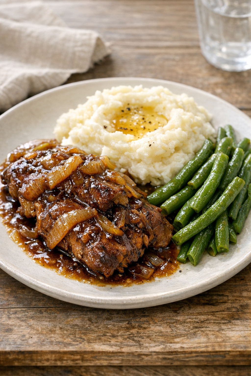 Final plated slow cooker glazed dish with simple sides