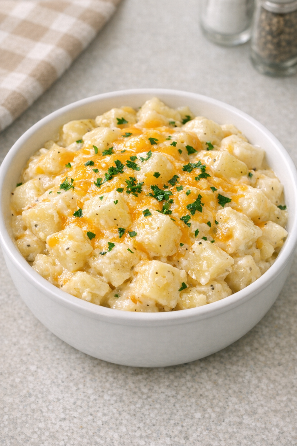 Finished creamy slow cooker Amish-style potatoes
