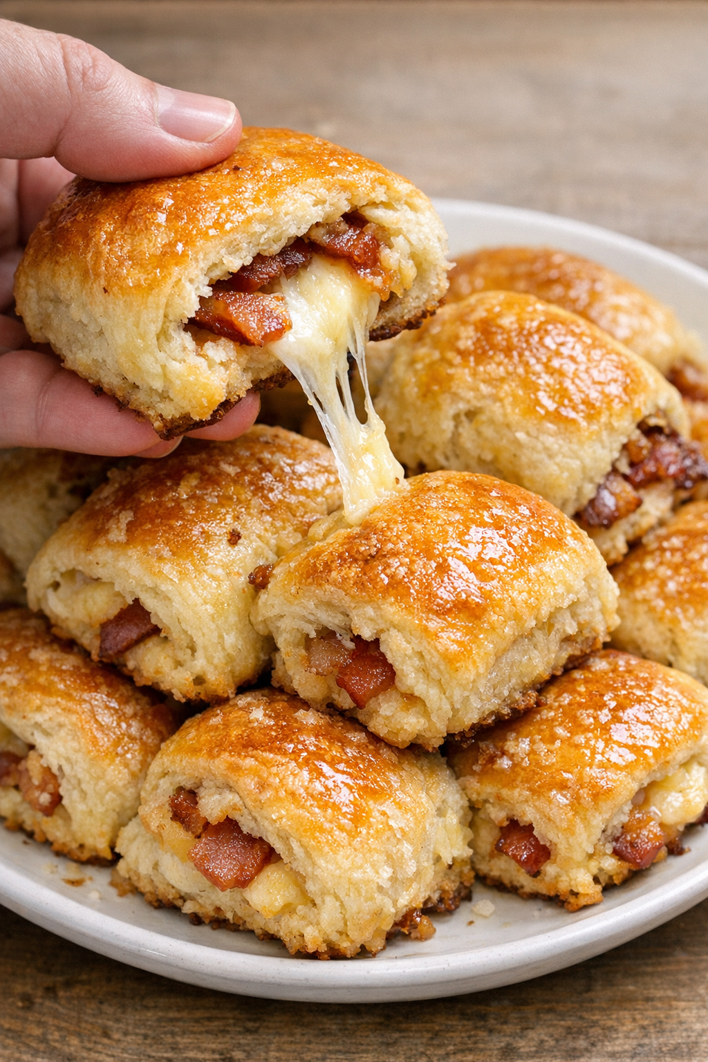 Southern 4-ingredient bacon montgomery rolls with melted cheese center